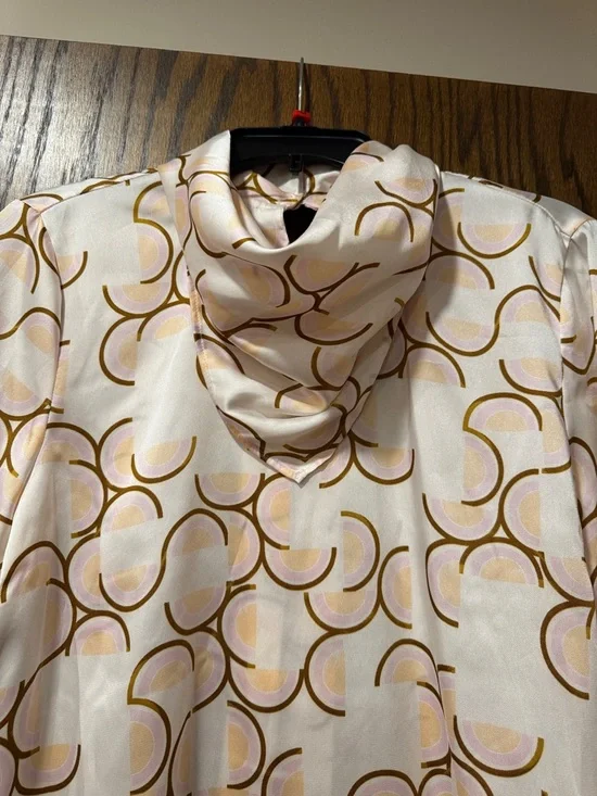 Zara Pink Cream Geometric Print Draped Neck Blouse - Picture 3 of 6